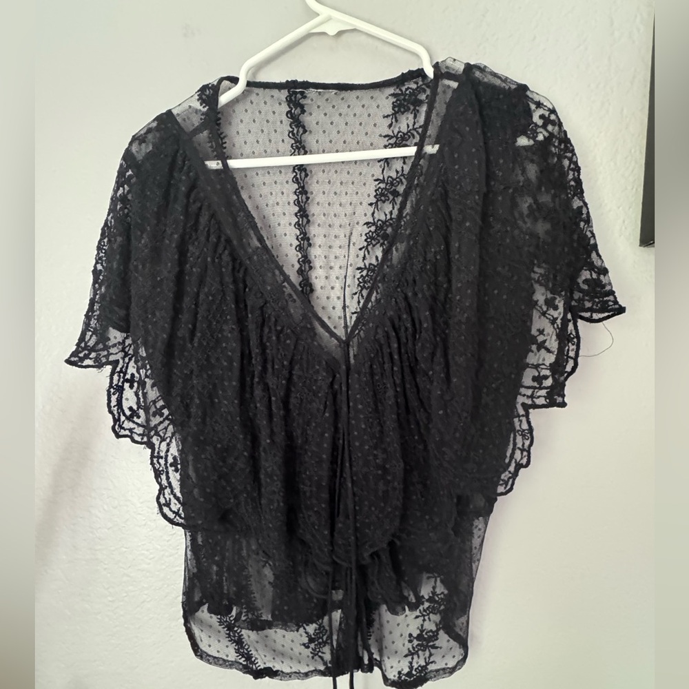 Chic Black Sheer Women's Blouse Size Medium.